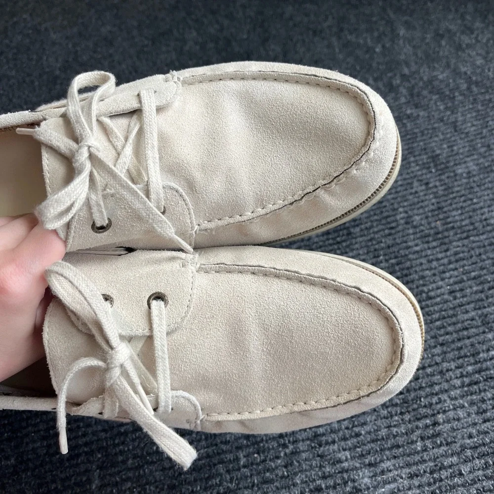 Margaritaville South Shore‎ Boat Shoes Mens 14 Cream Suede Good Palm Tree Preppy